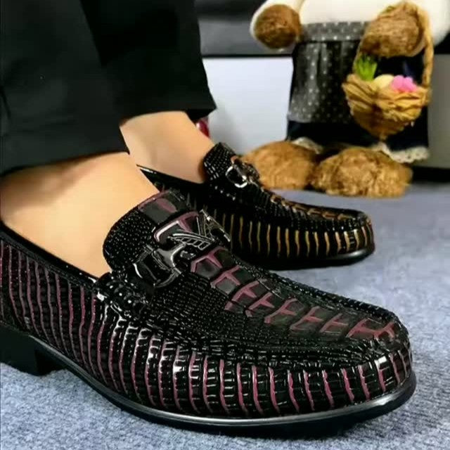 Men's leather crocodile pattern loafers
