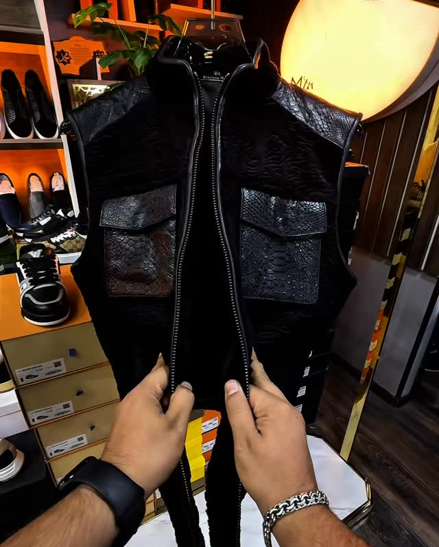 Crocodile leather patchwork eco-friendly fur jacket