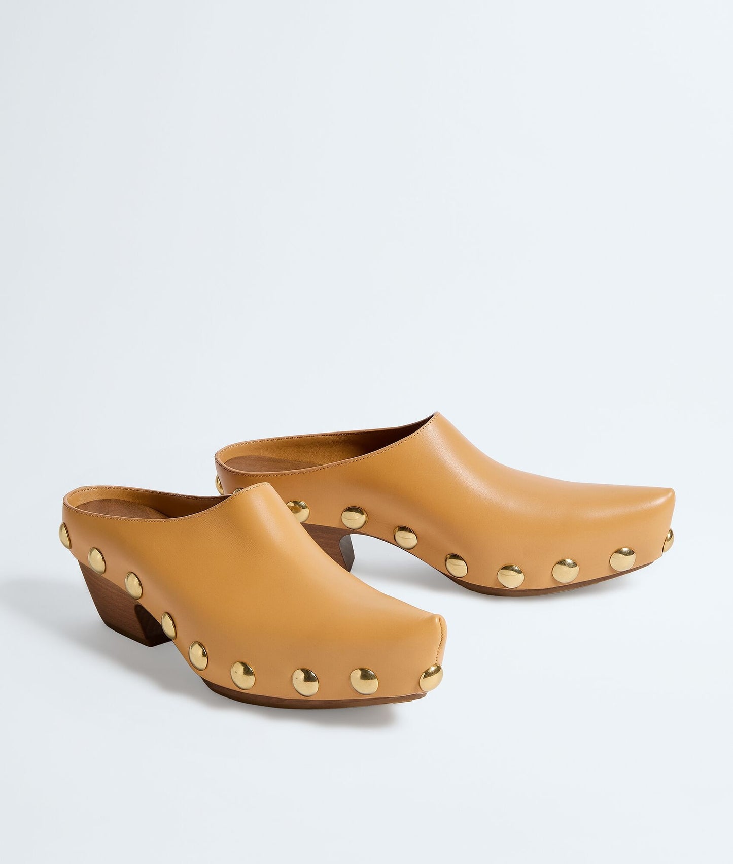 Gold Studded Calfskin Leather Mule Clog