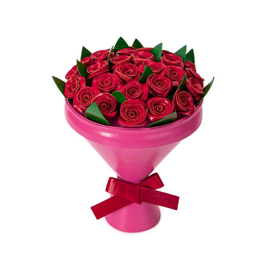 Red Rose Bouquet Leather Handbag