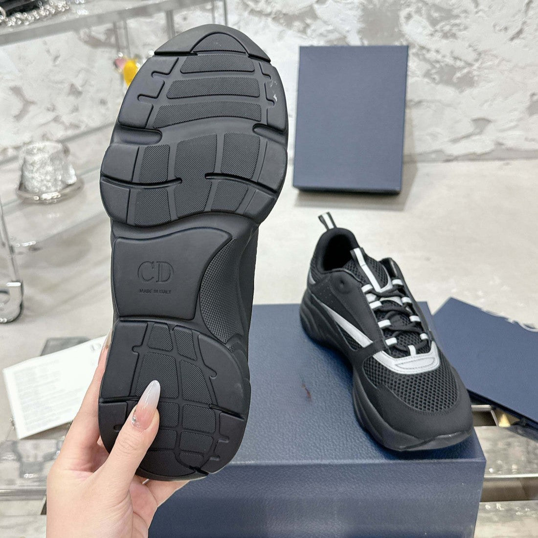 Light Black Sneakers with Shimmering Stripes