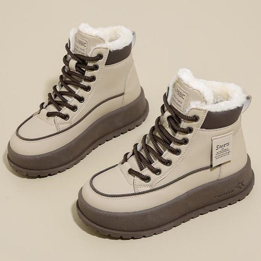 Women's Velvet Lace-up Leather Ankle Boots