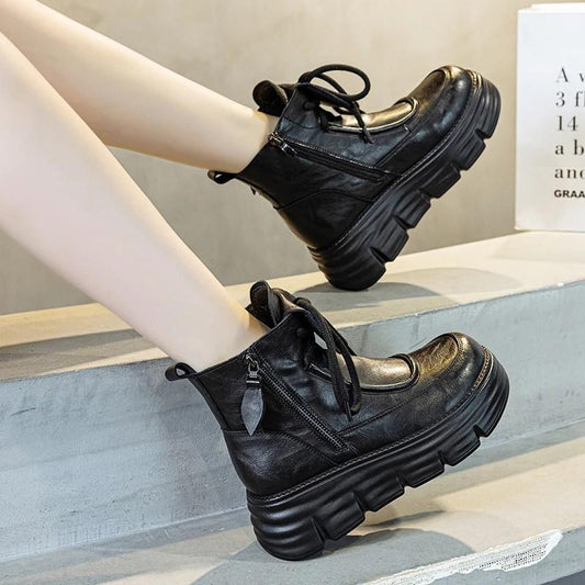 Women's non-slip thick-soled leather ankle boots