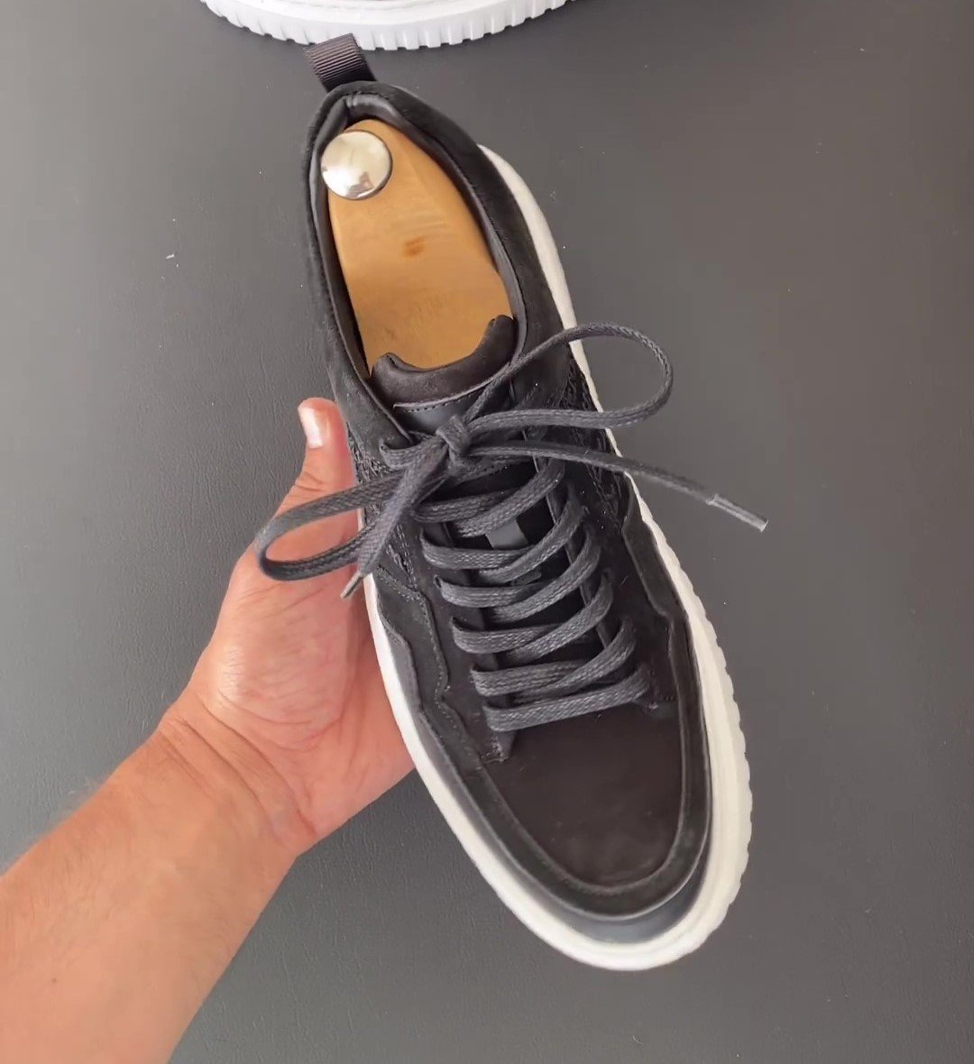 Grey Nubuck Lace-Up Platform Sneakers