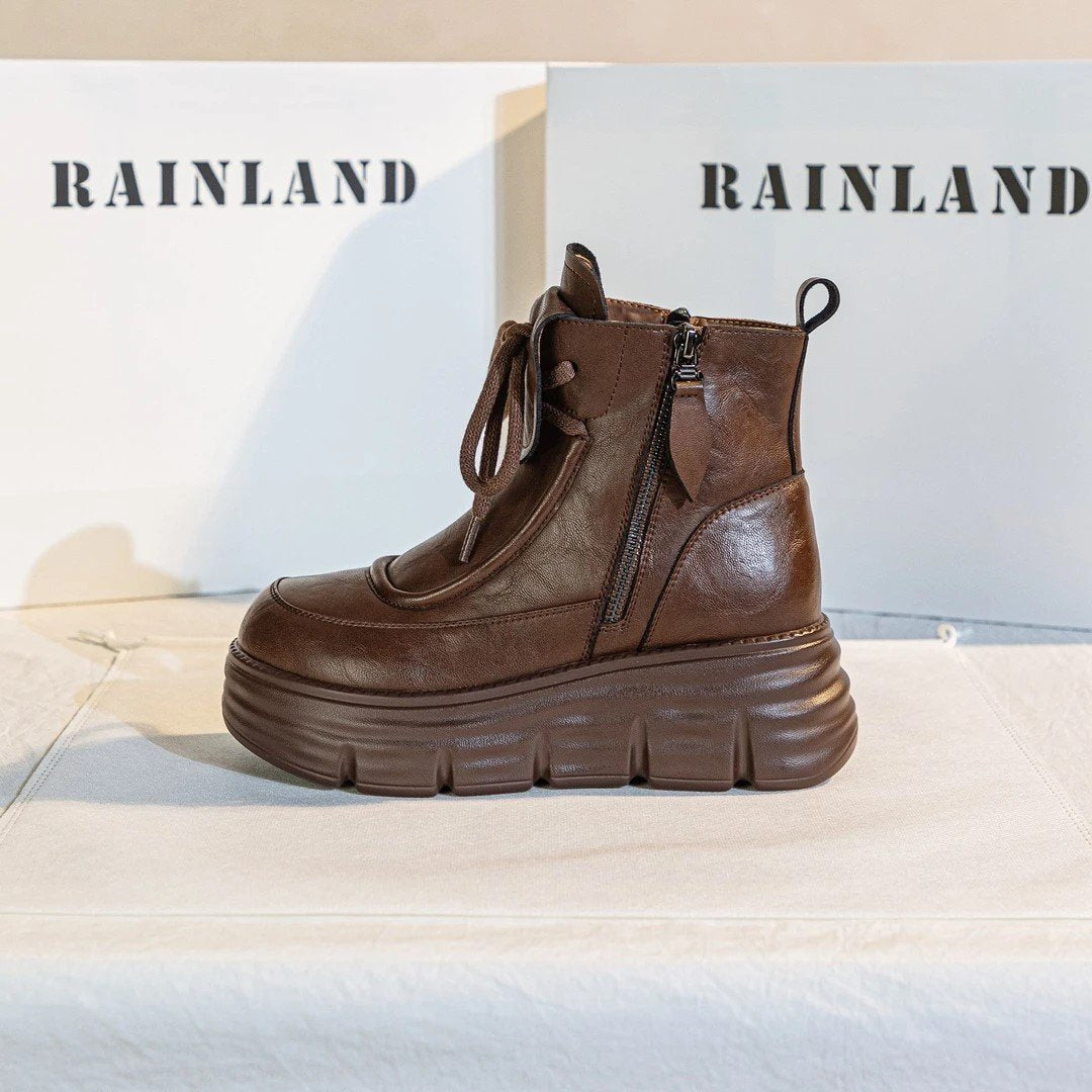 Women's non-slip thick-soled leather ankle boots