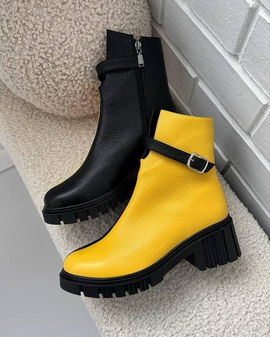 Women's Muffin Sole Patchwork Leather Boots