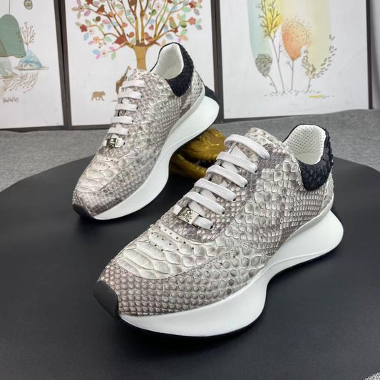 Trendy python pattern leather men's sneakers