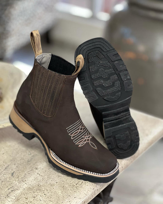 Men's Wild West Genuine Leather Ranch Toe Short Boot
