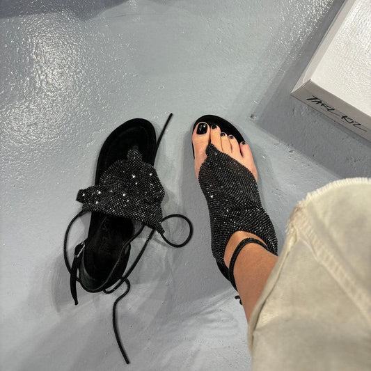 Women's Black Sandals With Rhinestones