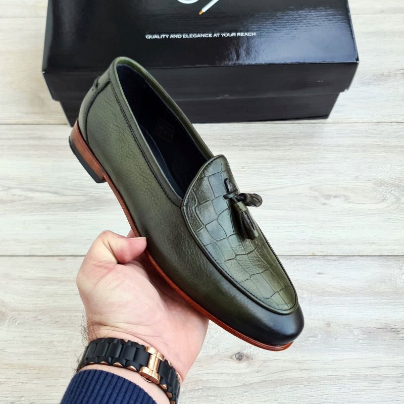 Luxury Frangiato Croco Green Men's Leather Loafers