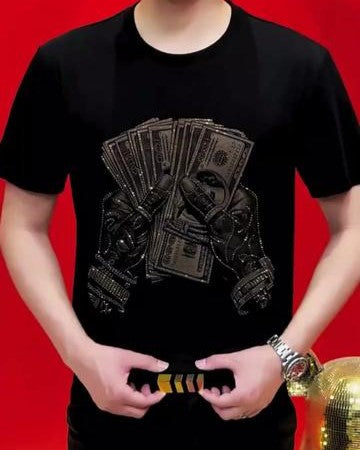 Men's trendy rhinestone short sleeves
