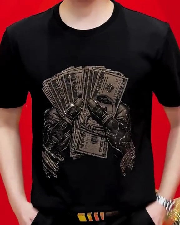 Men's trendy rhinestone short sleeves
