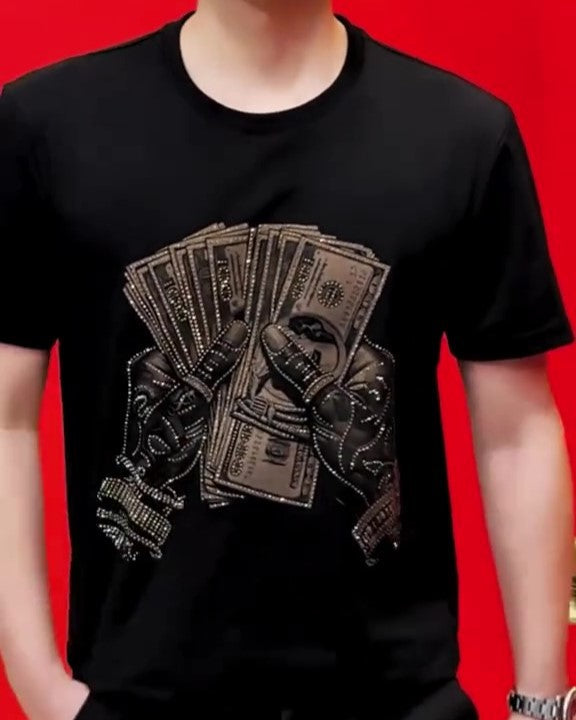 Men's trendy rhinestone short sleeves