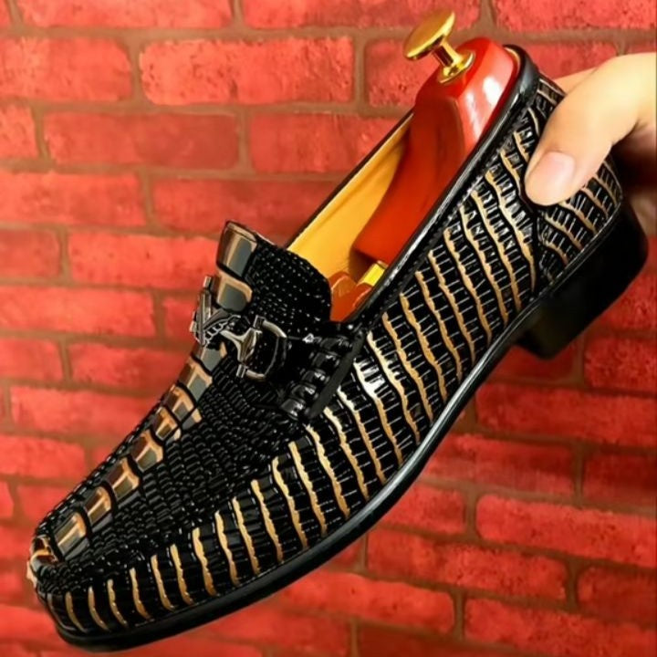 Men's leather crocodile pattern loafers