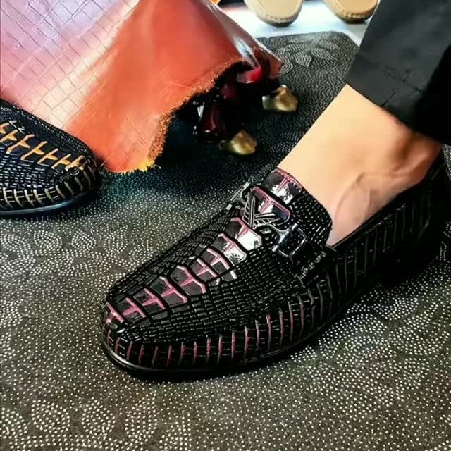 Men's leather crocodile pattern loafers