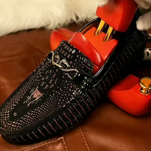 Men's leather crocodile pattern loafers