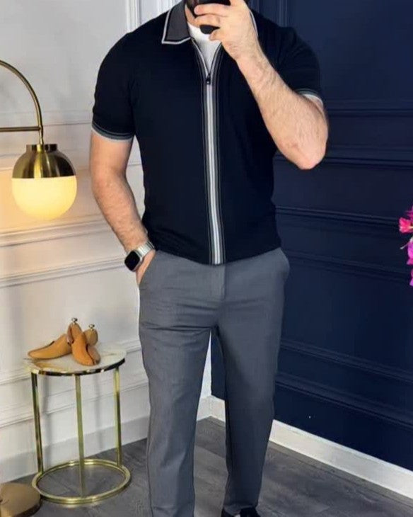 Men's summer zipper short sleeve