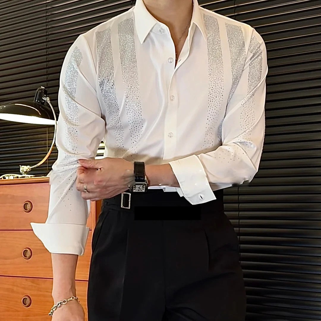 Men's heavy-duty hot-drilled elastic trendy anti-wrinkle slim-fitting shirt