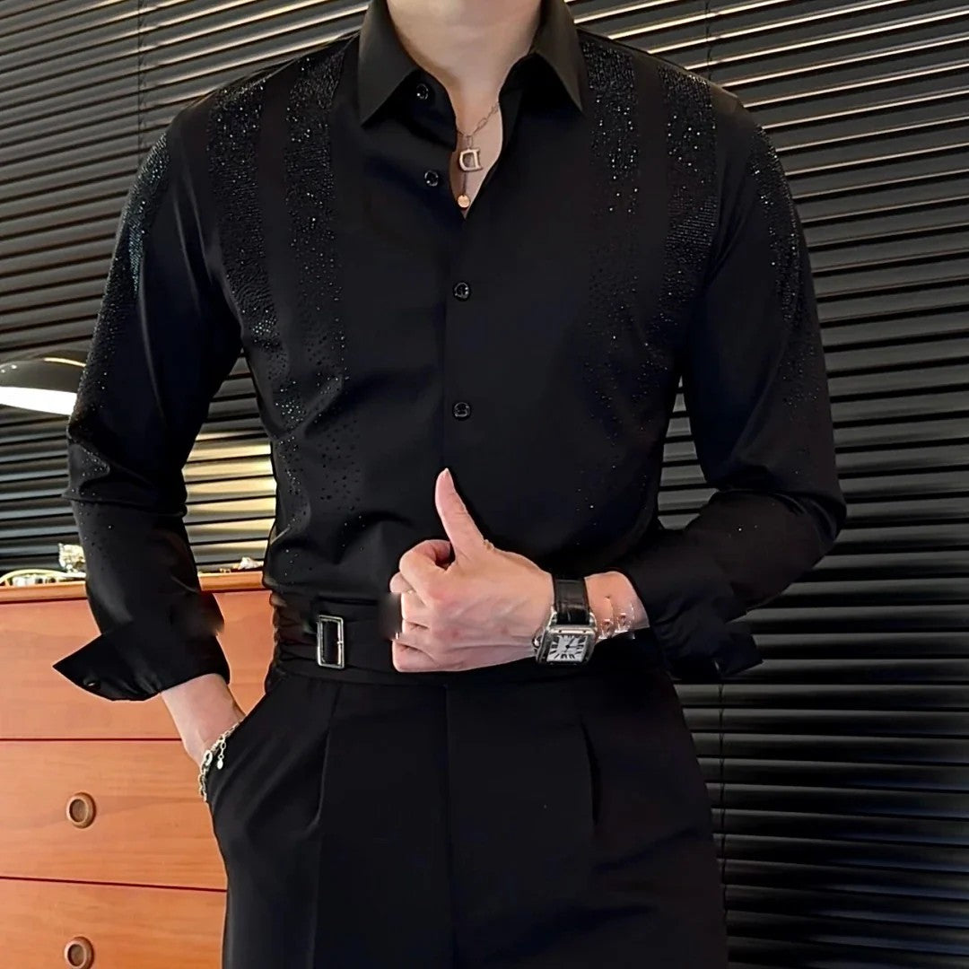 Men's heavy-duty hot-drilled elastic trendy anti-wrinkle slim-fitting shirt