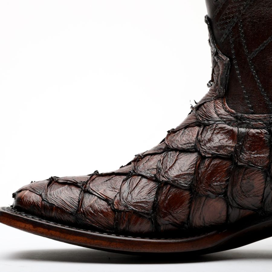 Handcrafted Espresso Pirarucu Boots - Square Toe