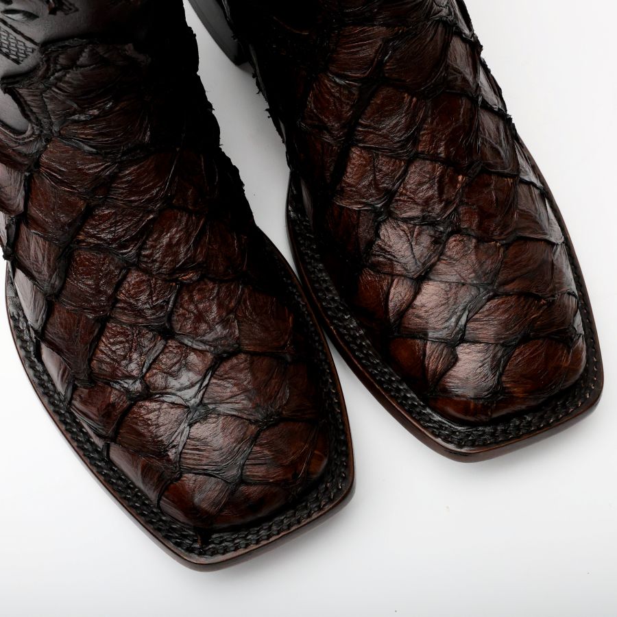 Handcrafted Espresso Pirarucu Boots - Square Toe