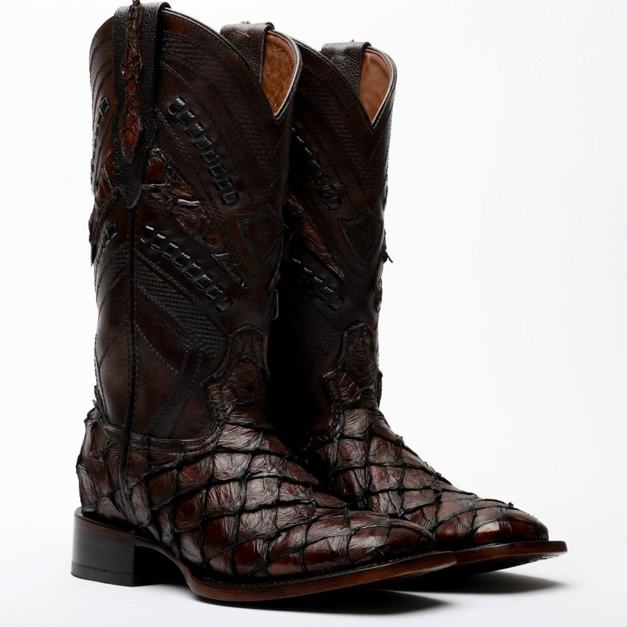Handcrafted Espresso Pirarucu Boots - Square Toe