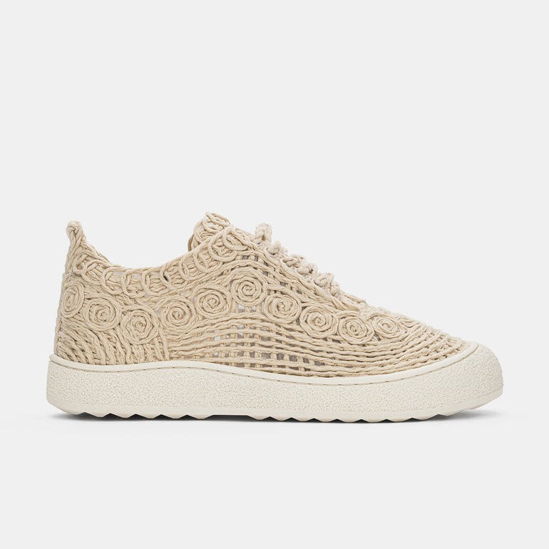 Lace-up Athletic Shoes with Woven Straw Detail