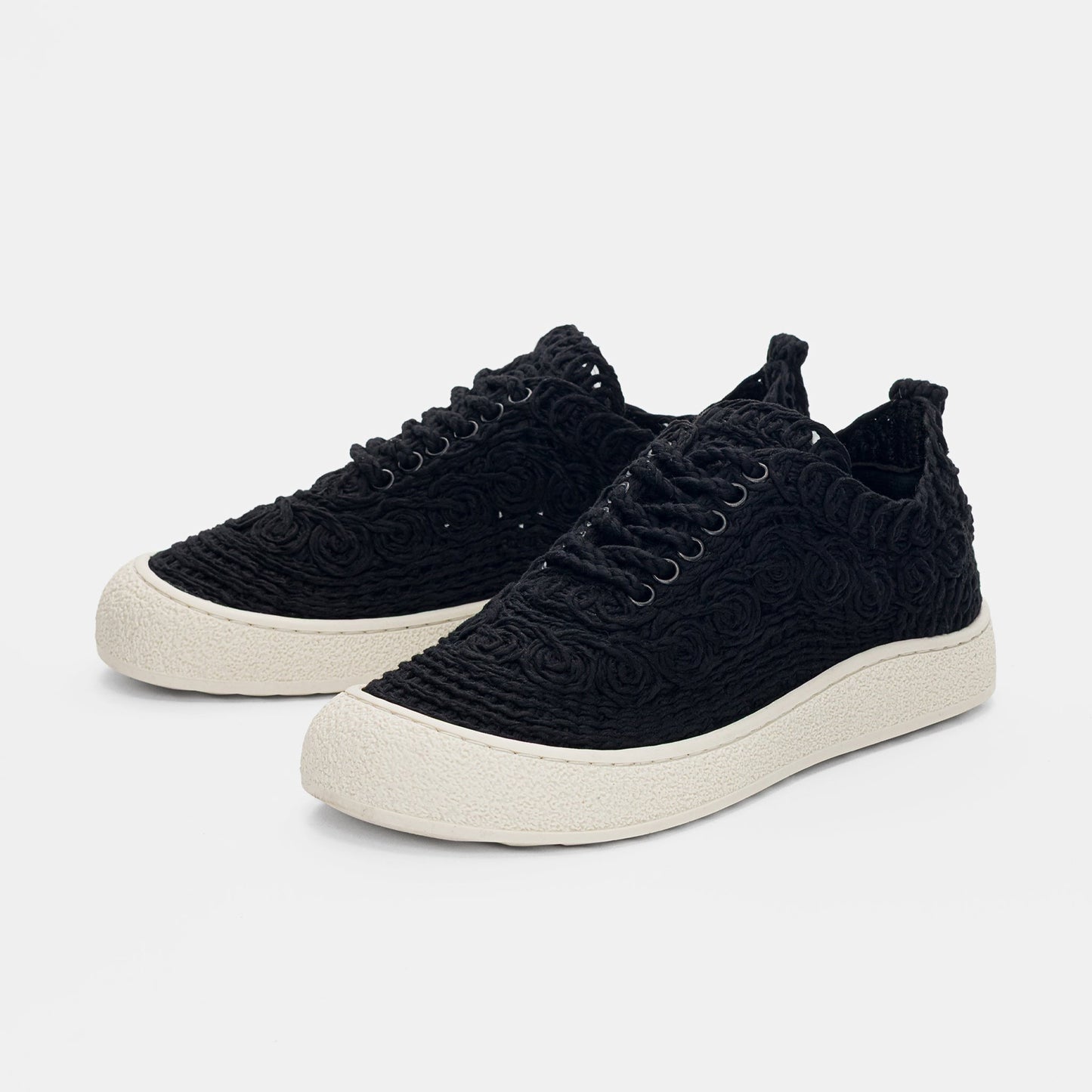 Lace-up Athletic Shoes with Woven Straw Detail