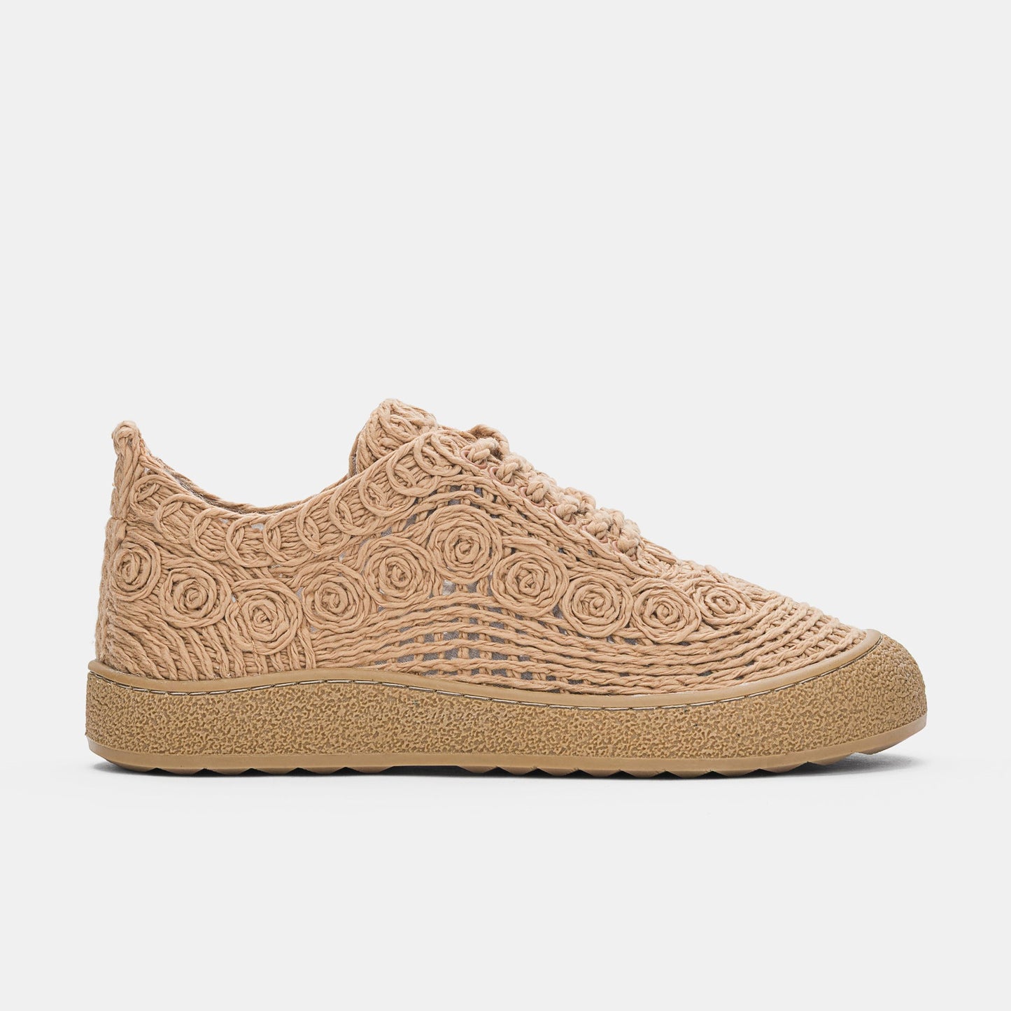 Lace-up Athletic Shoes with Woven Straw Detail