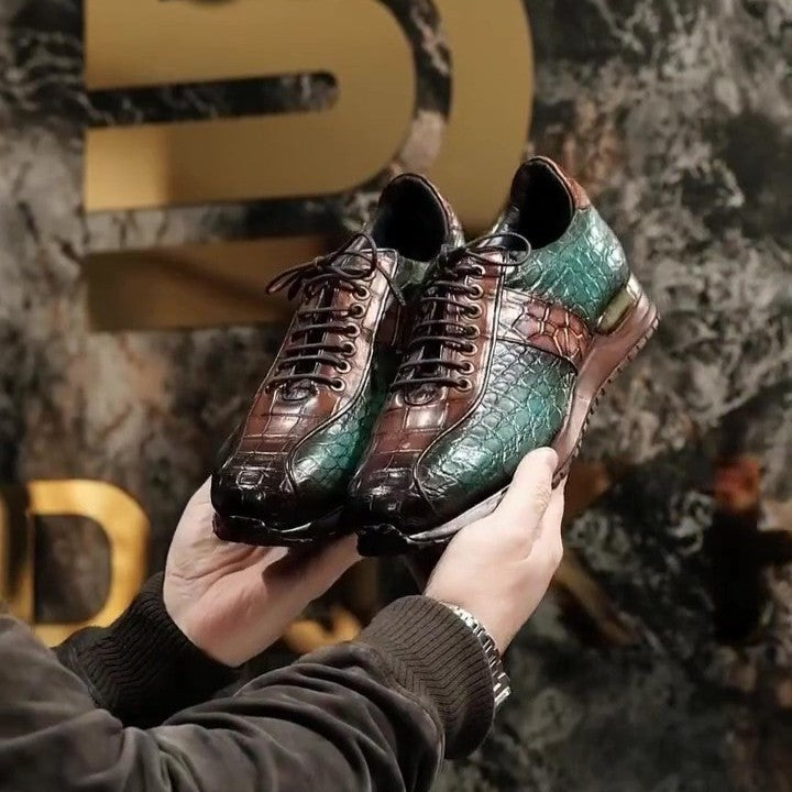 Alligator and Ostrich Quill Leather Sneaksers