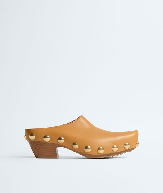 Gold Studded Calfskin Leather Mule Clog