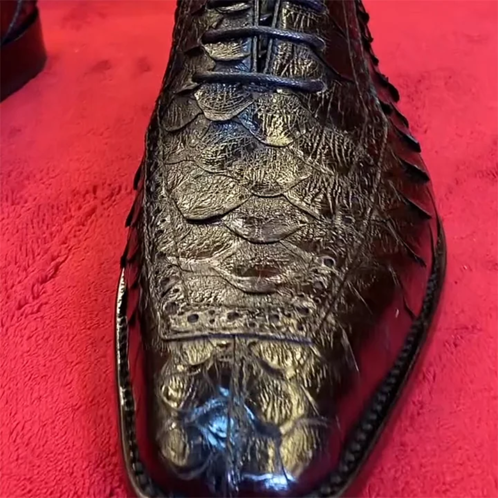 Python Skin Brogue Shoes|Cow Leather Sole