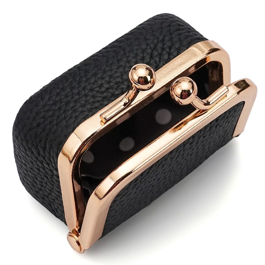 Genuine Leather Kiss Lock Mini Wallet