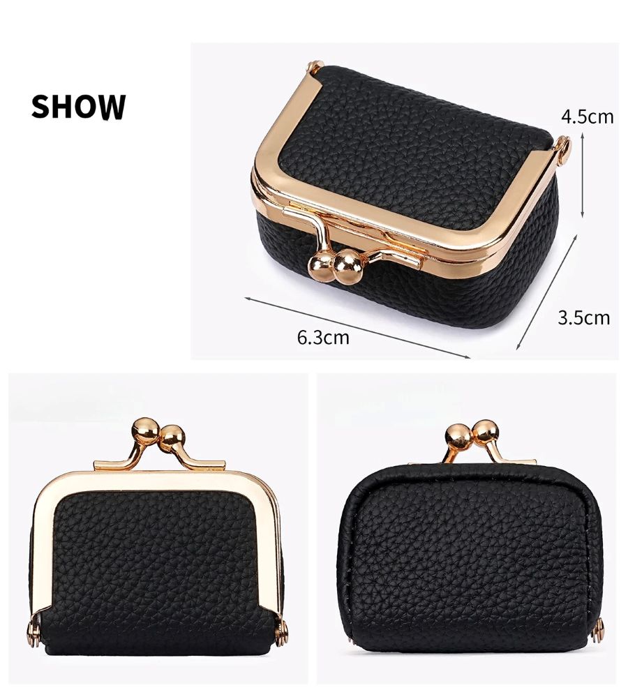Genuine Leather Kiss Lock Mini Wallet