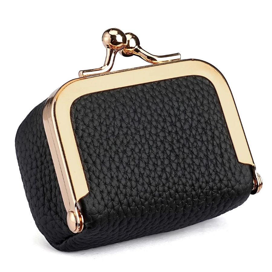 Genuine Leather Kiss Lock Mini Wallet