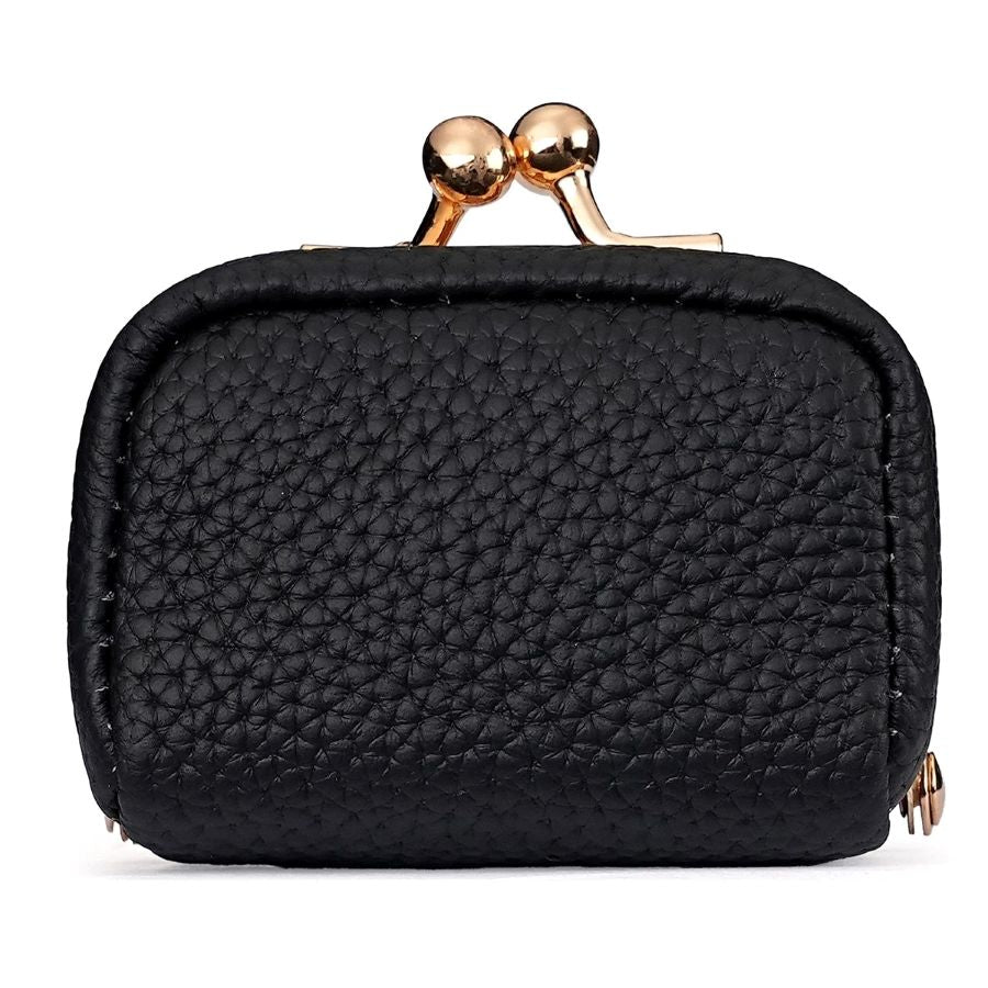 Genuine Leather Kiss Lock Mini Wallet