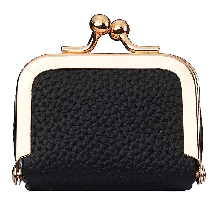 Genuine Leather Kiss Lock Mini Wallet