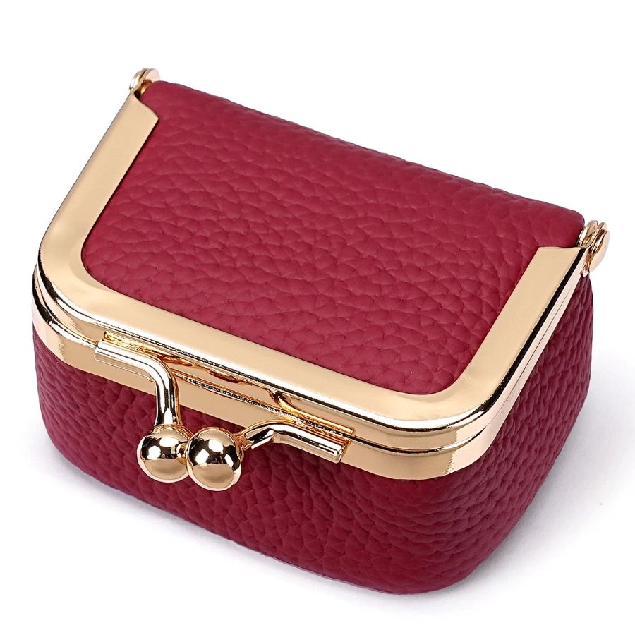 Genuine Leather Kiss Lock Mini Wallet