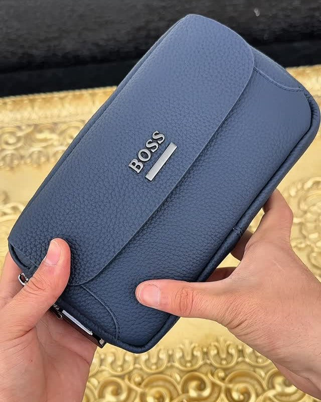 Boss Men's Classic Simple Textured Leather Clutch