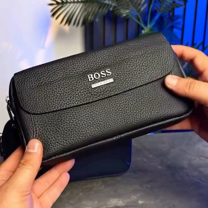 Boss Men's Classic Simple Textured Leather Clutch