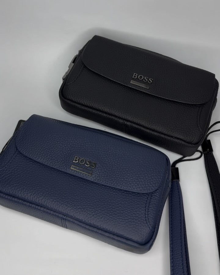 Boss Men's Classic Simple Textured Leather Clutch
