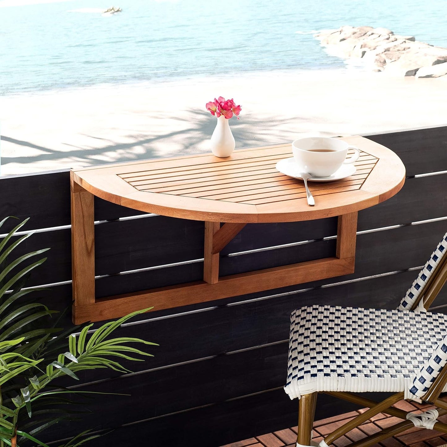 Outdoor Natural Teak Wood Balcony Hanging Half Table