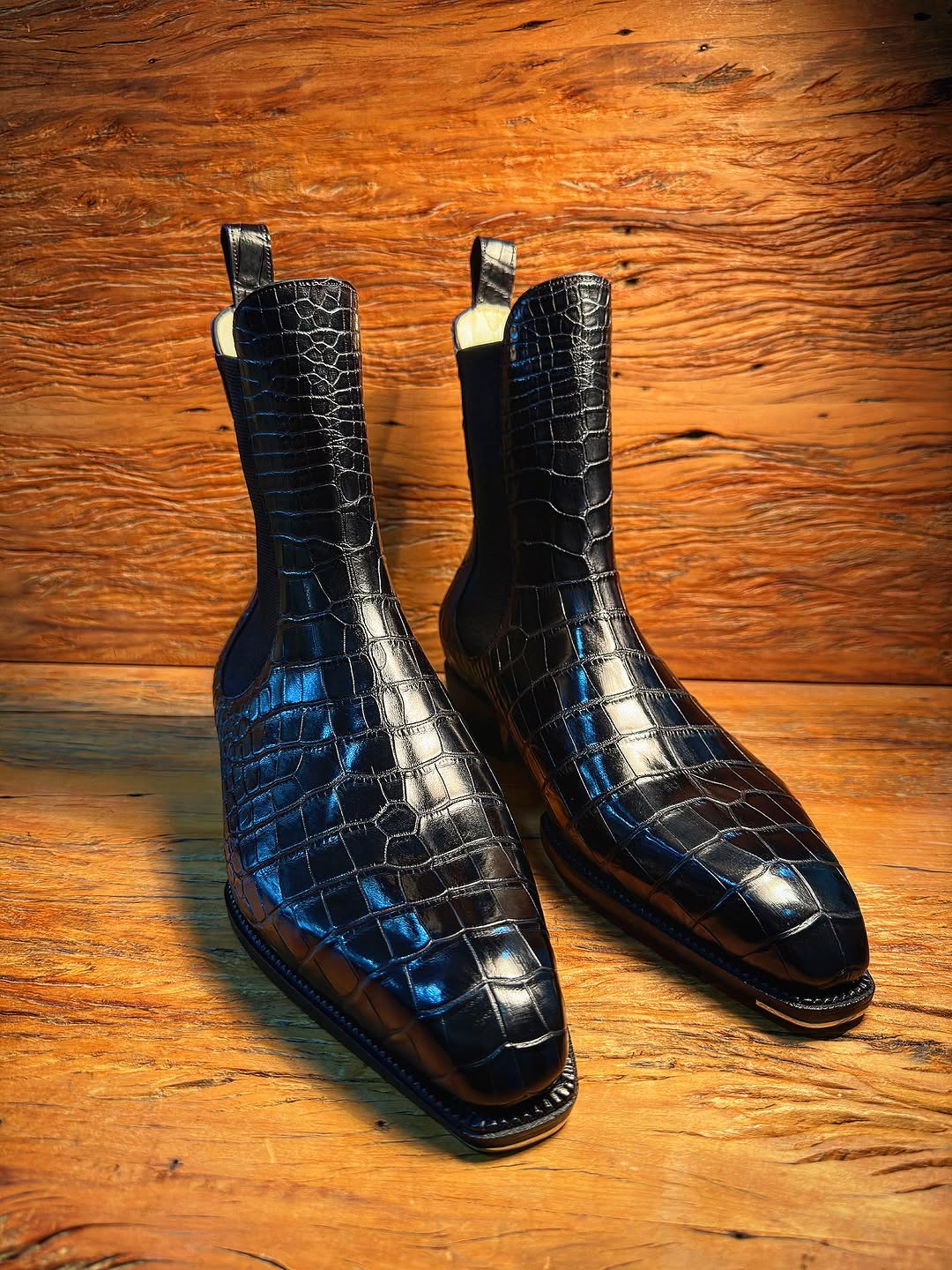 Men's Alligator Print Leather Chelsea Boots