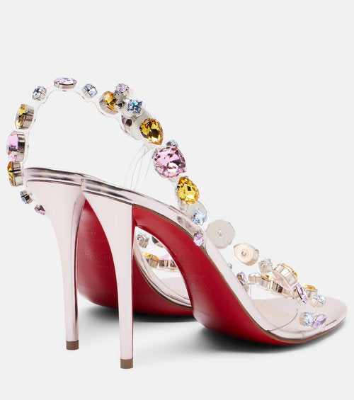 Rainbow Gemstone Embellished Leather Sandals