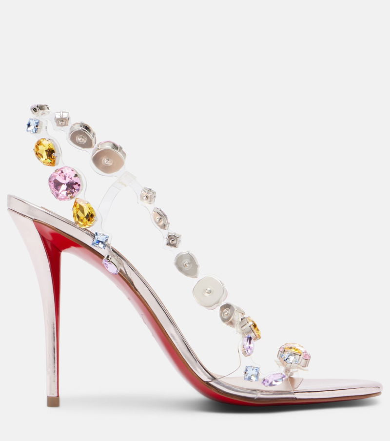 Rainbow Gemstone Embellished Leather Sandals