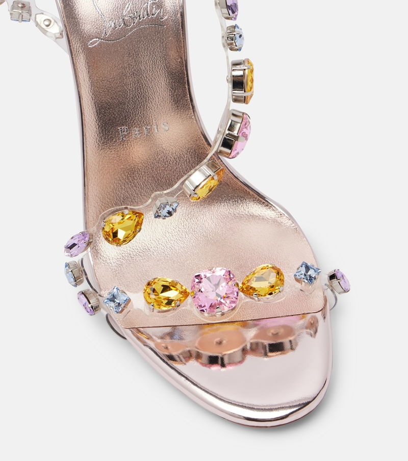 Rainbow Gemstone Embellished Leather Sandals