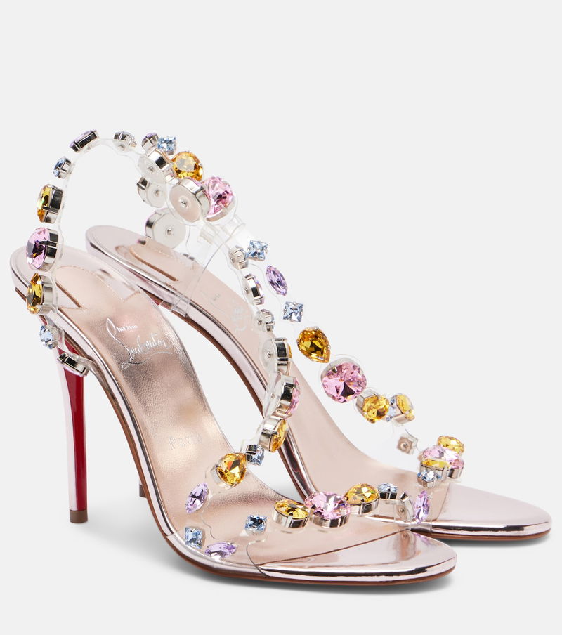 Rainbow Gemstone Embellished Leather Sandals