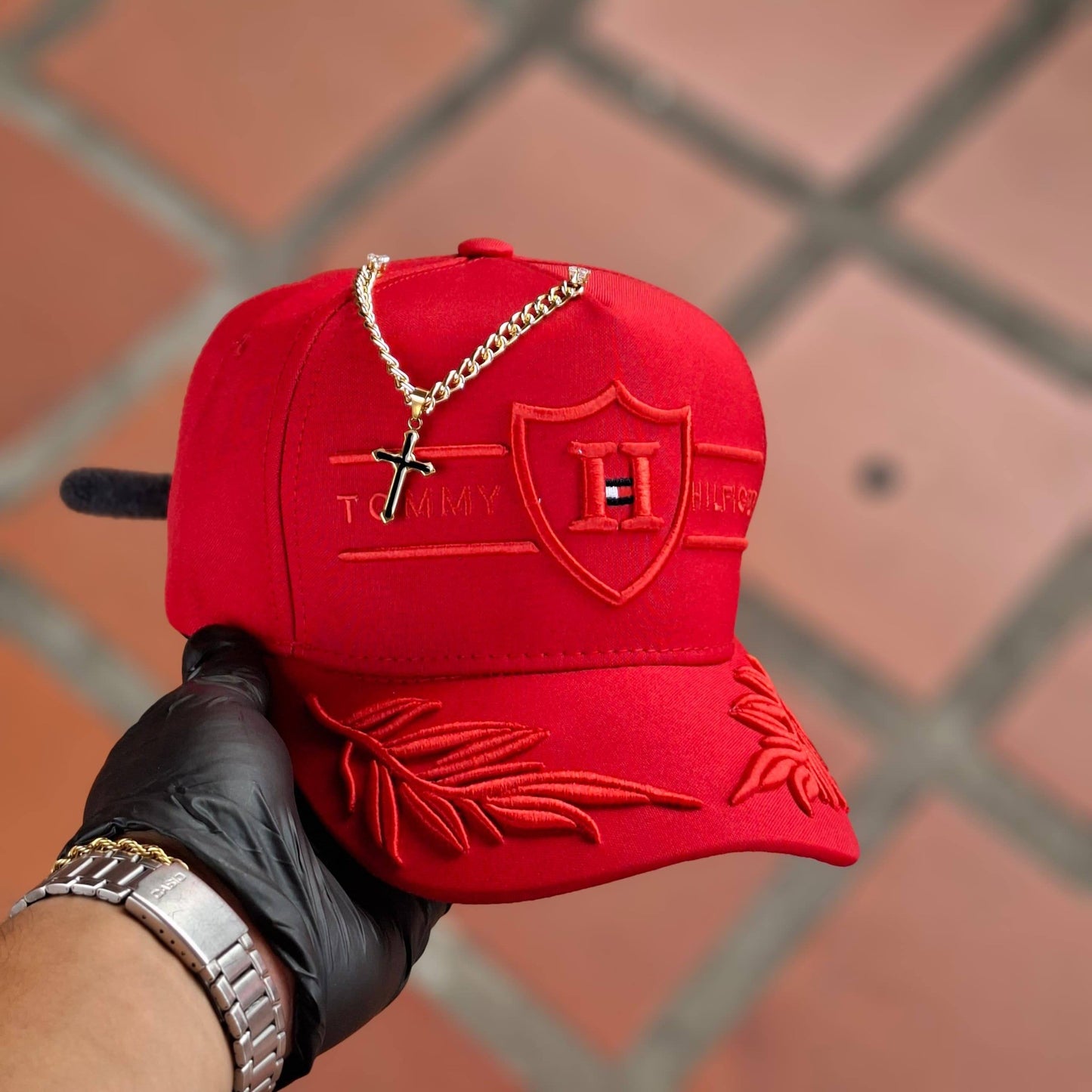 Cross Chain Embroidered Cap.