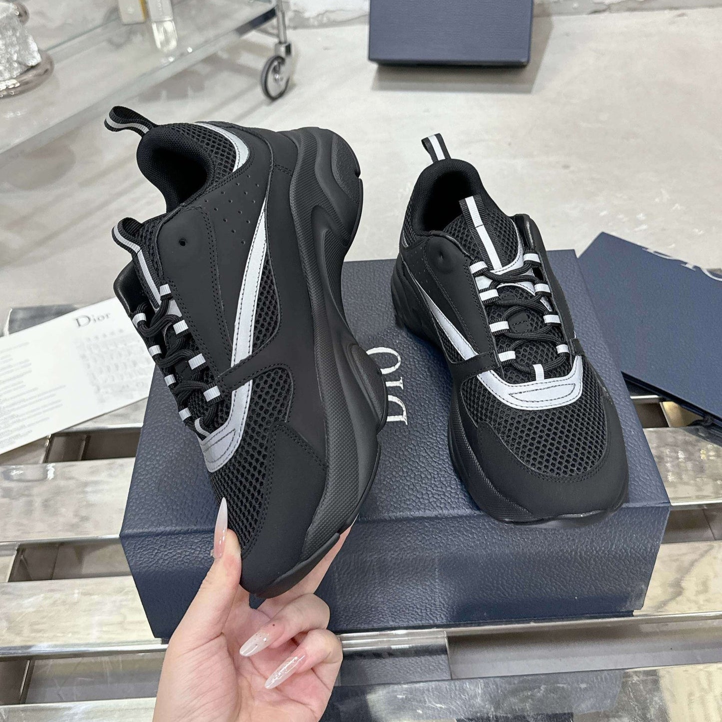 Light Black Sneakers with Shimmering Stripes