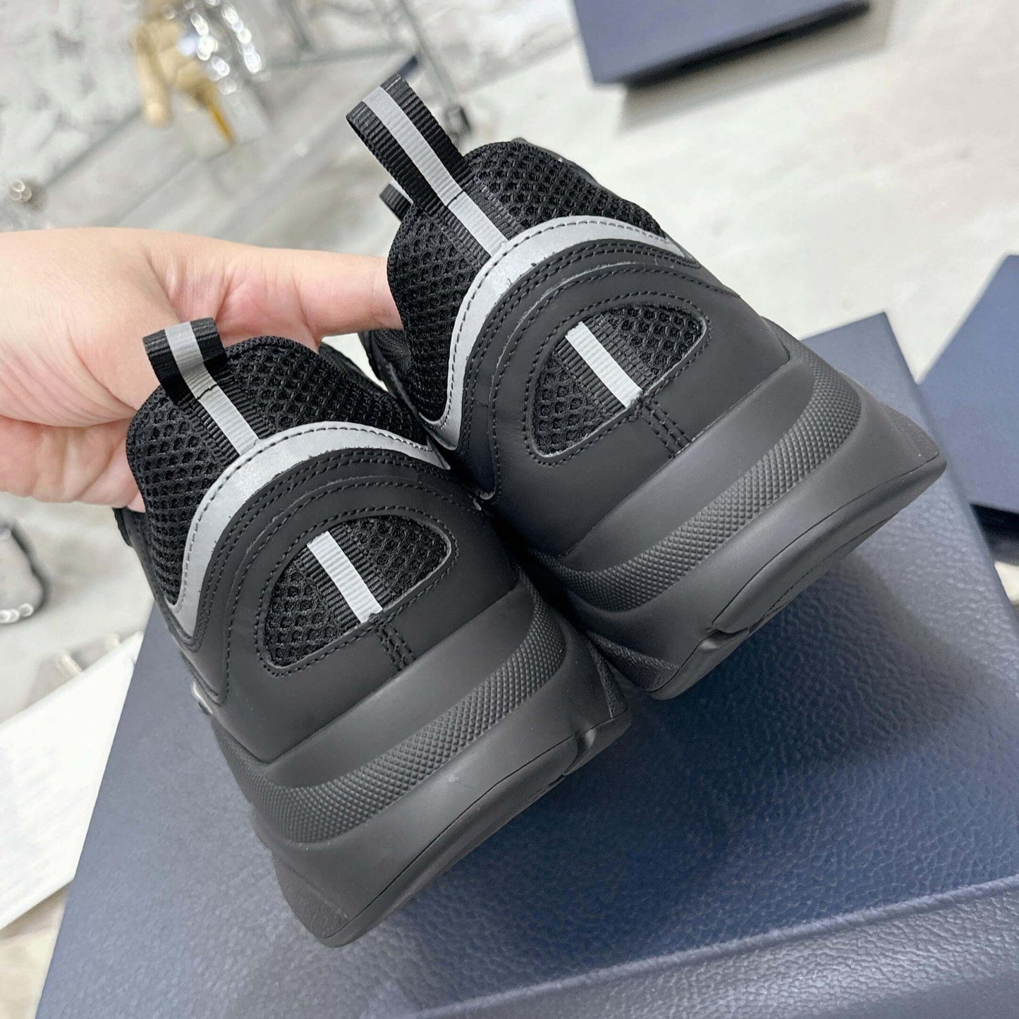 Light Black Sneakers with Shimmering Stripes